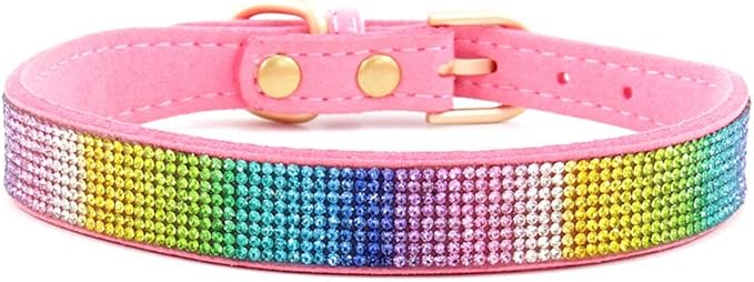 Serijoars Small Dog Collar with Rhinestone Crystal Diamond Colorful Bling Girl Puppy Cat Collars (M, Pink2)