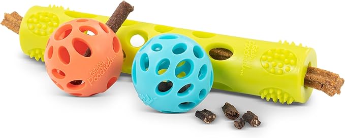 Messy Mutts Totally Pooched Huff'n Puff Toys | TPR Puzzle Toys for Dogs | 2-in-1 Durable Interactive Toy and Tooth Cleaner (Assorted, 3-Piece)