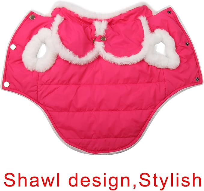 Shawl Design Fleece Lined Warm Dog Jacket for Winter Cold Weather,Soft Windproof Large Dog Coat,Pink XXL