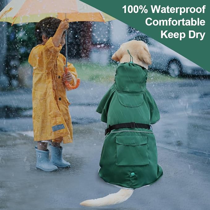 Waterproof Dog Raincoat Hooded Slicker Poncho Raincoat for Medium Large Dogs, Adjustable Dog Rain Coat Jacket(Green, 6XL)