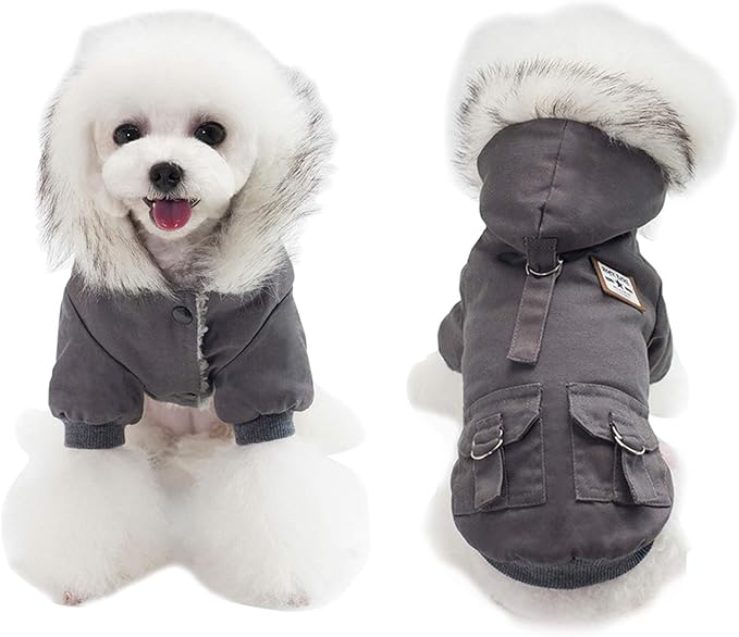 Warm Dog Hooded Trench Coat Windproof Parka Jacket for Cold Weather (XL, Black Grey)