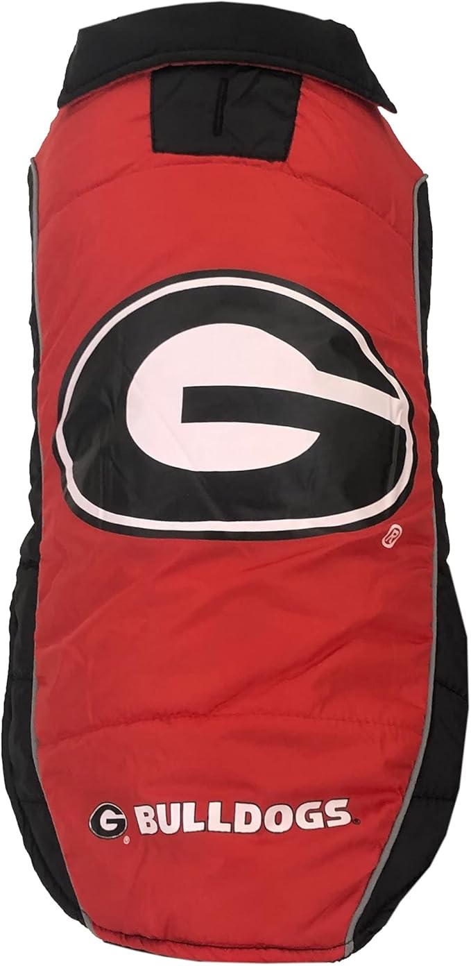 Pets First Collegiate Georgia Bulldogs Puffer Vest for Dogs & Cats. Size Large. Warm, Cozy, and Waterproof Dog Coat, for Small and Large Dogs/Cats.