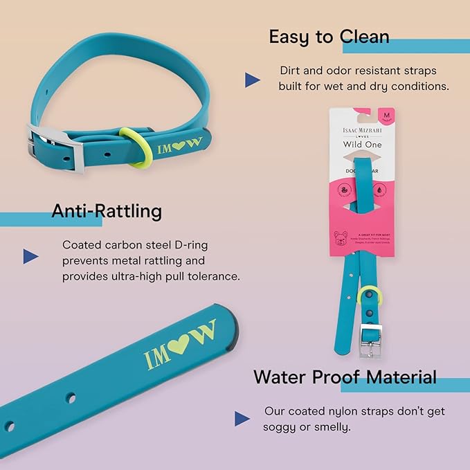 Wild One, Limited Edition, Designer Collection, Blue Dog Collar, Easy-Clean, All Weather Flex-Poly Strap with Metal, Durable, Dirt and Odor Resistant, Medium
