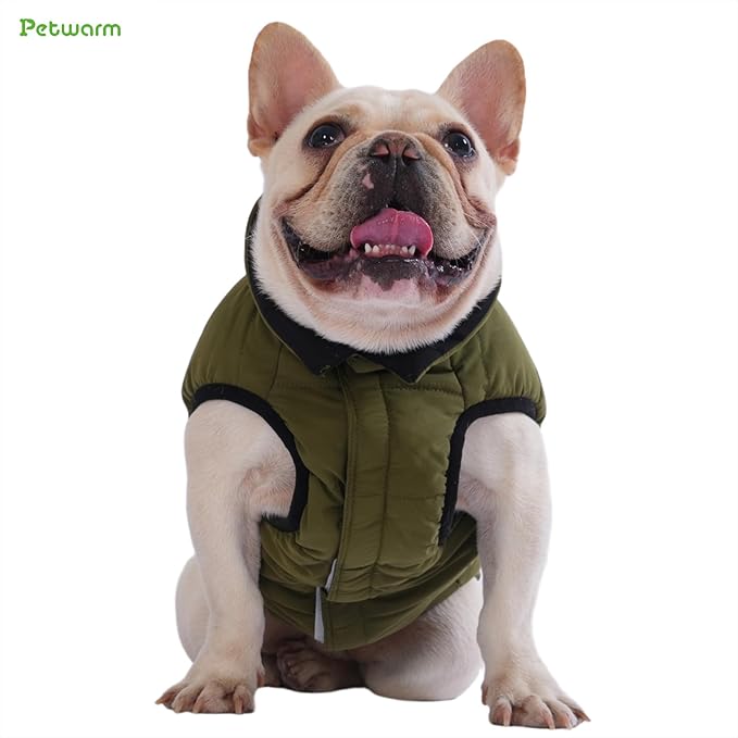 PetWarm Reversible Dog Winter Coat, Windproof Dog Puffer Vest, Soft Vest for Dogs with Hook-and-Loop Strap for Easy Dressing, Waterproof Coat for Dogs with Adjustable Fit, Green, 2XL