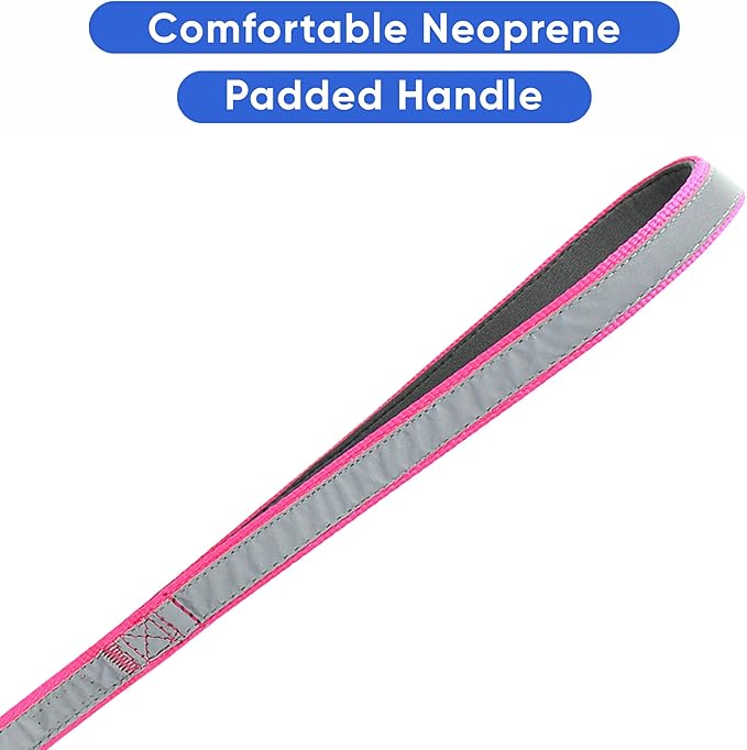Pawtitas Personalized Dog Leash Embroidered Customize Your Pet Name & Phone Number Puppy Reflective 6 ft Long Large Pink Custom Tag Name, Pink Reflective 🔦 Padded