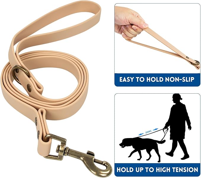 Wisedog Dog Collar and Leash Set, Waterproof Adjustable Puppy Collars with Cute Tag 6FT Dog Leash with Poop Bag for Small Medium Large Dogs (S, Sand Color)