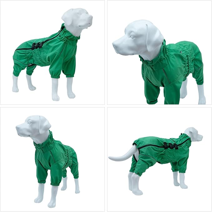 Dogs Waterproof Jacket, Lightweight Waterproof Jacket Reflective Safety Dog Raincoat Windproof Snow-Proof Dog Vest for Small Medium Large Dogs Green XS