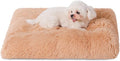 Bedfolks Plush Waterproof Dog Crate Bed, Removable Washable Cover, Faux Fur, Fluffy Kennel Bed 23"x18", Camel