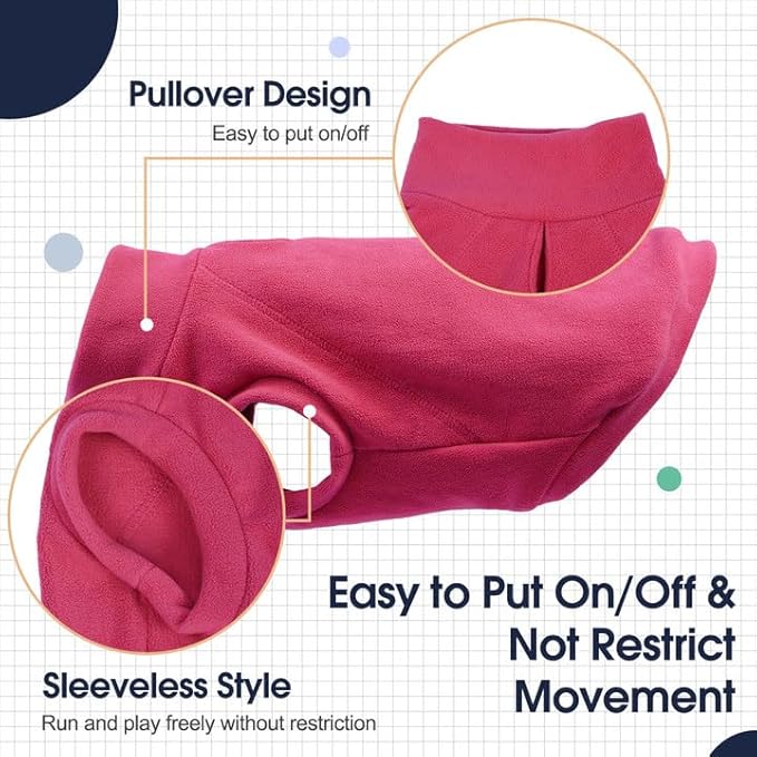 IECOii 2 Pack Dog Sweater Fleece, Warm Vest Coats for Labrador - Soft, Stretchy with Leash Hole, Fall/Winter Pullover Sweatshirt for Outdoor Playing (Size XL, Rose Red & Dusty Pink)
