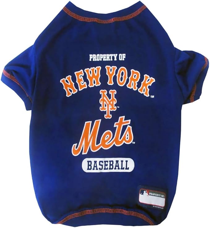 MLB New York Mets Dog T-Shirt, X-Small. - Licensed Shirt for Pets Team Colored with Team Logos. - Premium Stretchable Materials for The Comfort of Your Dog & cat.