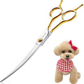 Curved Dog Grooming Scissors Professional 7.5" Grooming Shears for Dogs Pet Right Handed Groomer Japan 440C Stainless Steel (7.5 in Curved, Gold)