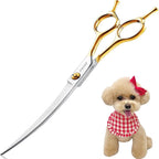 Curved Dog Grooming Scissors Professional 7.5" Grooming Shears for Dogs Pet Right Handed Groomer Japan 440C Stainless Steel (7.5 in Curved, Gold)
