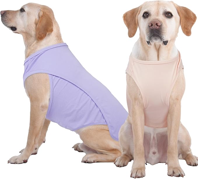 2 Pack Dog T-Shirt, Quick Dry Durable Shirts for Large Dogs, Summer Cooling Sun Protection Clothes, Breathable Prevents Overheating Vest, Purple+Pink, 5XL