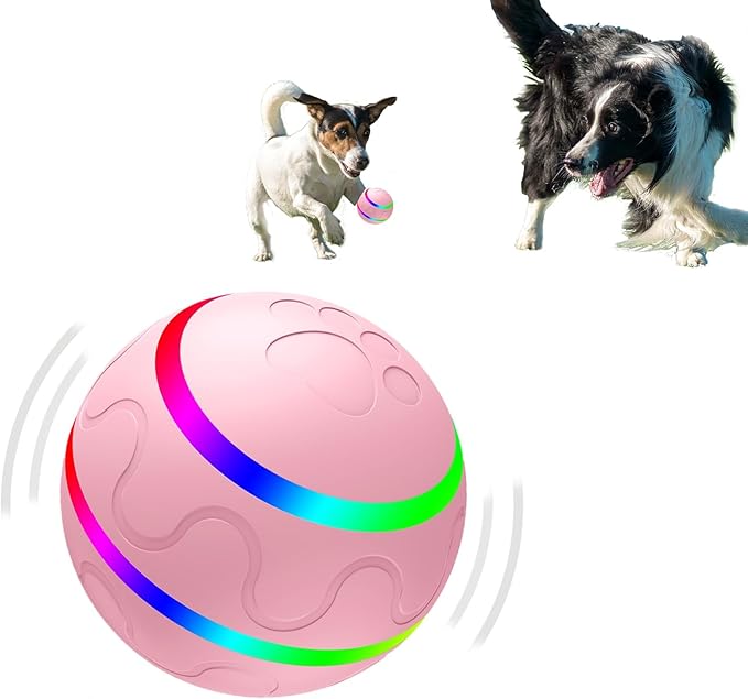 Dog Balls, Interactive Dog Toys, Smart Automatic Active Rolling Moving Ball for Medium/Large Dogs, Fun Dog Toys to Keep Pet Busy,Birthday Gifts,USB Rechargeable,Pink