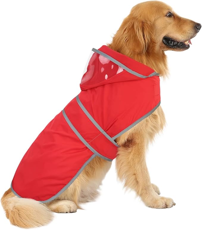HDE Dog Raincoat with Clear Hood Rain Jacket Poncho for Small Medium Large Dogs Red - XL
