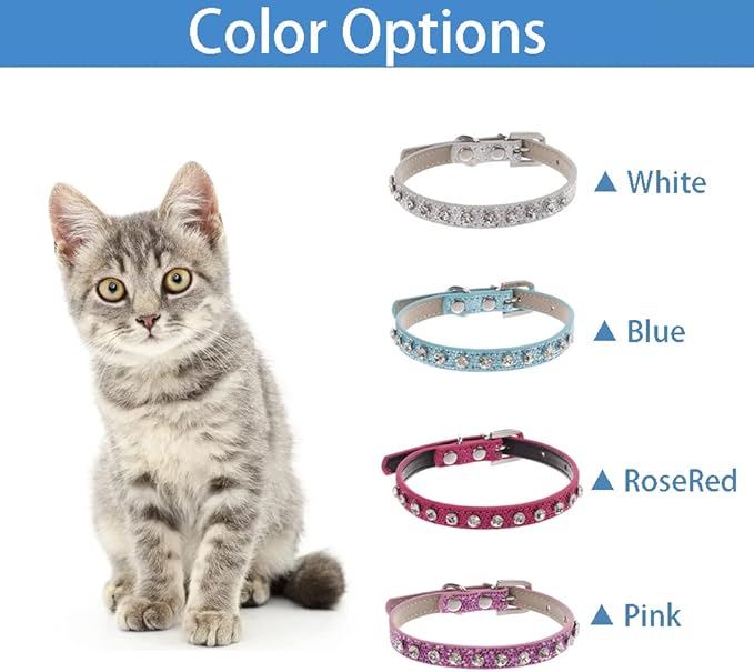 2 Pack Cat Collar Rhinestone Bling Cute Cat Collars Accessories for Pet Collars Adjustable Ideal for Girl Cats Male Cats(Silvery Pink)