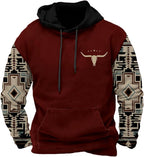 HOTYD Mens Western Aztec Sweatshirts Long Sleeve Fall Fashion Drawstring Pullover Vintage Graphic Cowboy Hoodie for Men