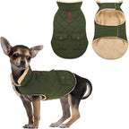 ASENKU Warm Dog Winter Coat, Waterproof Dog Coat for Cold Weather, Fleece Dogs Jacket with Ultra Thick Plush Lining Leash Hole Storage Pockets for Small Dogs (Green, Small)