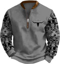 HOTYD Aztec Cowboy Jacket Men Vintage Bullhorn Printed Oversized Western Sweatshirt Long Sleeve Quarter Zip Pullover