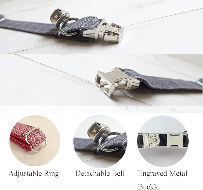 Personalized Cat Collar with Name Plate,Adjustable Tough Nylon Cat ID Collars with Bell,Customize Engraved Pet Name and Phone Number (Plaid Style B)