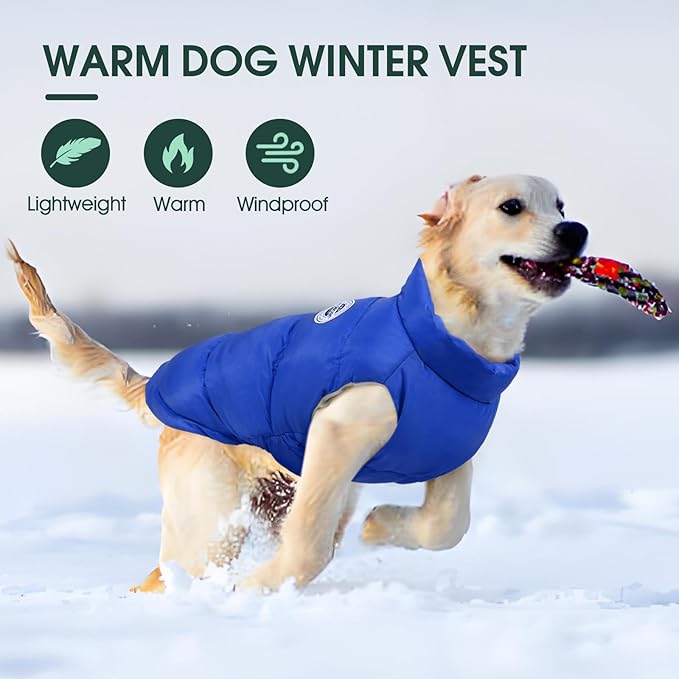 Kuoser Dog Coat Puffer Vest, Warm Dog Jacket Windproof Dogs Cold Weather Coats Pet Snowsuit Padded Vests, Lightweight Puppy Winter Clothes for Small Medium Dogs, Button Design, Easy On/Off, Blue M