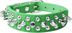 Spiked Dog Collar Soft Pu Leather Mushrooms Rivet Spike Studded Puppy Adjustable Pet Collars for Small Breeds (L, Green)