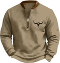 HOTYD Aztec Cowboy Jacket Men Vintage Bullhorn Printed Oversized Western Sweatshirt Long Sleeve Quarter Zip Pullover