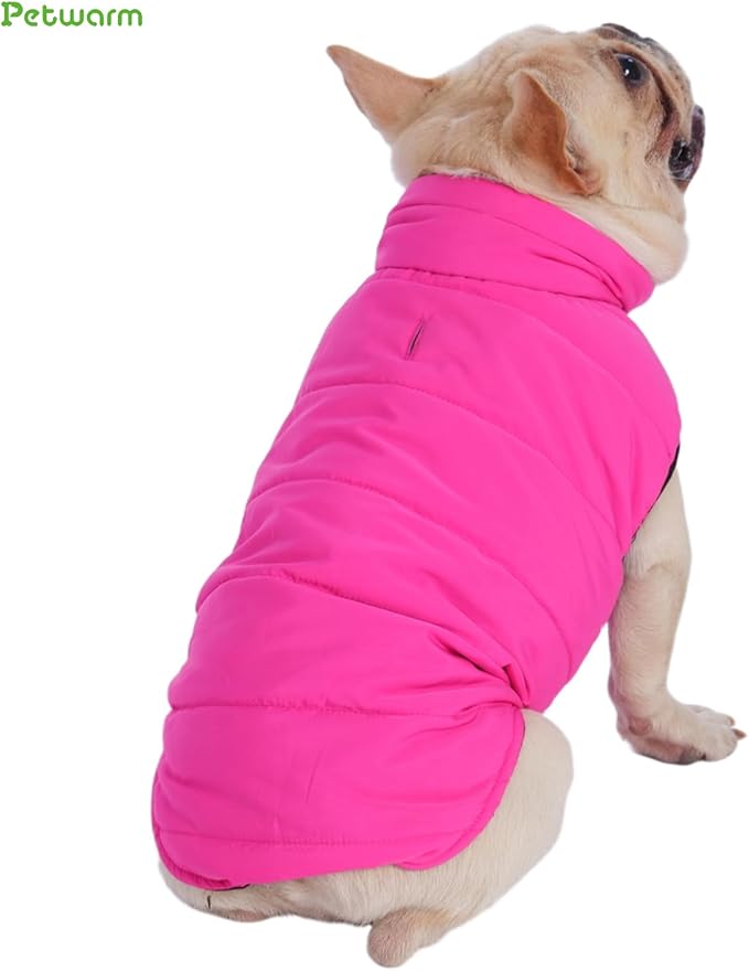 PetWarm Reversible Dog Winter Coat, Windproof Dog Puffer Vest, Soft Vest for Dogs with Hook-and-Loop Strap for Easy Dressing, Waterproof Coat for Dogs with Adjustable Fit, Pink, S