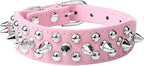 Spiked Dog Collar Soft Pu Leather Mushrooms Rivet Spike Studded Puppy Adjustable Pet Collars for Small Breeds (M, Pink)
