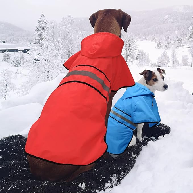 Candofly Dog Raincoat Hooded Poncho - Adjustable Waterproof Dog Rain Jacket Lightweight Reflective Dog Rain Coat Pet Slicker for Small Medium Large Dogs (Small, Bright Red)