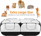 Lukovee Small Animals Playpen, Chicken Pen with Escape-Proof Detachable Bottom & 4 Zipper Doors, Breathable Foldable Portable Large Chicken Run Coop for Puppy Duck Kitten Rabbits Outdoor Yard (Black)