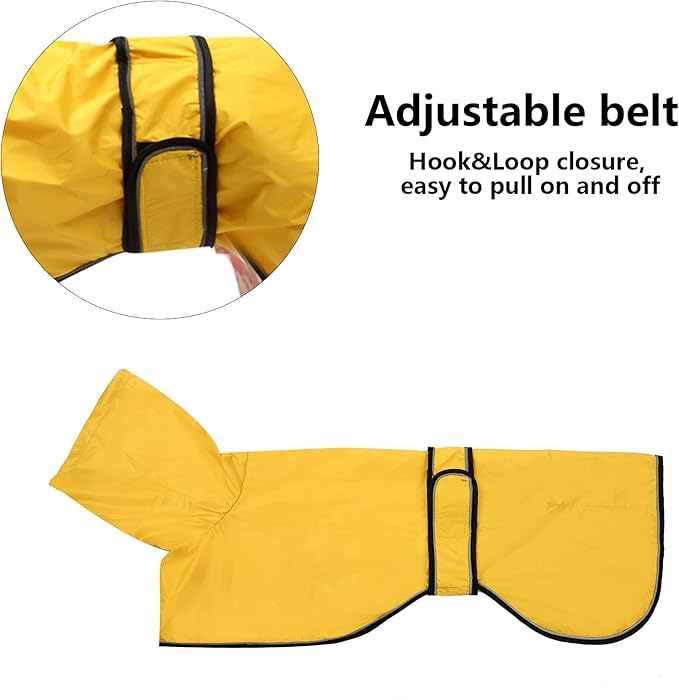 Morezi Dog Raincoat with Reflective Bar, Rain/Water Resistant, Adjustable Vest - Dog Raincoats for Greyhounds, Lurchers and Whippets - Yellow - Large