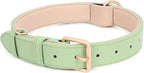 WHIPPY Leather Dog Collar for Small Medium Large Dog Adjustable Soft Breathable Leather Padded Puppy Collar with Alloy Buckle Heavy Duty Waterproof Classic Dog Pet Collar,Green