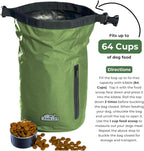 Callieco Dog Food Travel Bag w/ 1 Cup Scoop and Zipper Side Pocket | Waterproof Kibble Storage Container for Home, Road Trips, Camping, Boarding and More (Green, 64 Cups)