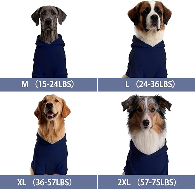 Basic Dog Hoodie, Soft Premium Quality Dog Hoodie Sweater with Leash Hole and Pocket, Cotton Doggy Puppy Sweatshirt Fashion Outfit for Dogs Puppy Small Medium Large - Navy Blue (Large)