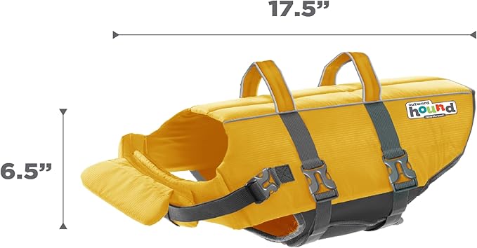 Outward Hound Granby Splash Dog Life Jacket, High-Buoyancy Dog Life Vest for Swimming, Boating, and Water Safety, Large, Yellow