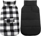 Kuoser Dog Winter Coat, Windproof Dog Fleece Jacket British Style Plaid Cold Weather Doggie Vest Coats, Reversible Cozy Warm Puppy Clothes Pet Apparel for Small Dogs S
