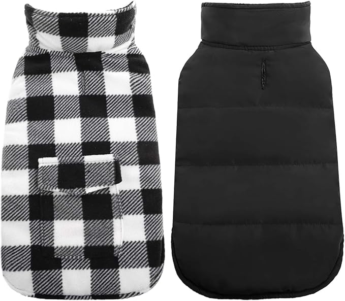Kuoser Dog Winter Coat, Windproof Dog Fleece Jacket British Style Plaid Cold Weather Doggie Vest Coats, Reversible Cozy Warm Pet Clothes Apparel for Extra Large Size Dogs XXL