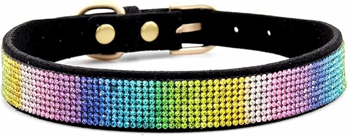 Serijoars Small Dog Collar with Rhinestone Crystal Diamond Colorful Bling Girl Puppy Cat Collars (S, Black2)