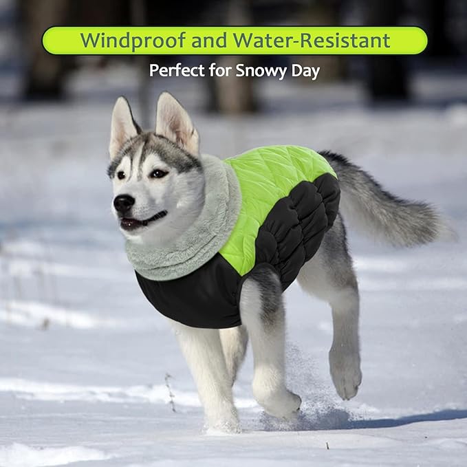 Lelepet Dog Coat Warm Dog Winter Coat Waterproof Dogs Jacket with Harness Built in Reflective Pet Fleece Vest Zip-Up Cold Weather Coats for Medium Dogs Turtleneck & Windproof Coats Dachshund Lime M
