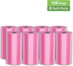 Parisian Pet Ecofriendly Dog Poop Bags Rolls - 160 Count Unscented Poop Bags For Dogs - Leakproof, Extra Thick, 8 Dog Waste Bags Refill Rolls - Striped Pink Doggie Poop Bags - Fits All Dispenser
