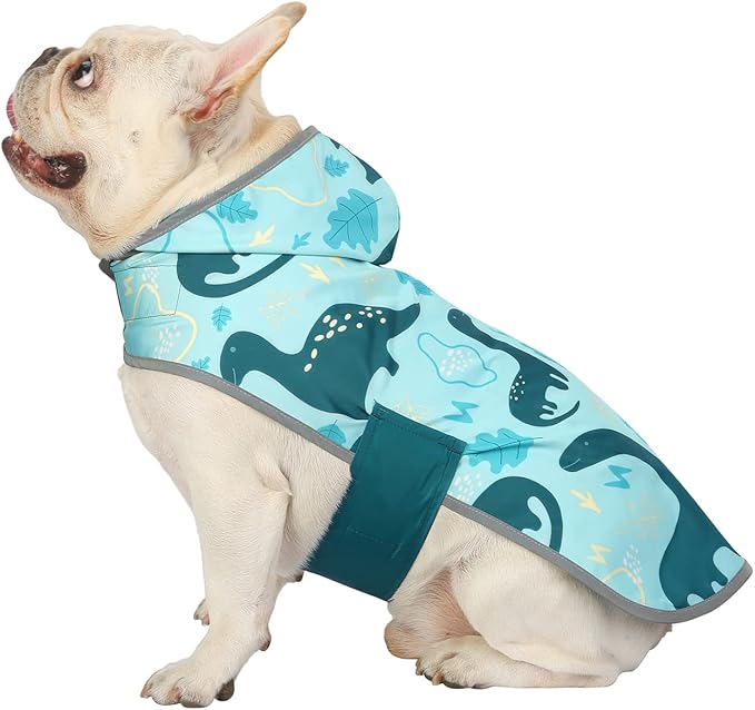 HDE Reversible Dog Raincoat Hooded Slicker Poncho Rain Coat Jacket for Small Medium Large Dogs Dinosaurs - M