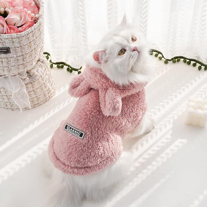 Cat Bunny Ears Costume Cute Dog Kitten Hoodies Sweater Rabbit Ears Puppy Pet Apparel (Medium,Pink)