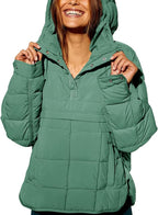 Womens Oversized Hooded Puffer Jacket Fall Winter Warm Quilted LightWeight Jacket Casual Fashion Solid Color Coat