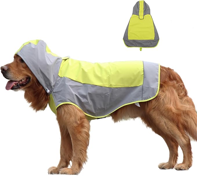 Dogs Packable Lightweight Raincoat: Pet Dog Hood Waterproof Coats Green Size 7