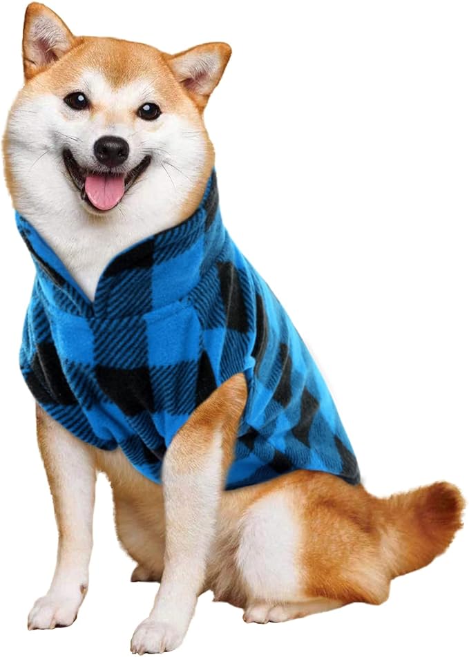 KAMA BRIDAL Spring Autumn Winter Coat Pullover Fleece Vest for Cats Small and Medium Dogs Thin Sweater Blue & Black Plaid (Blue, XXS)