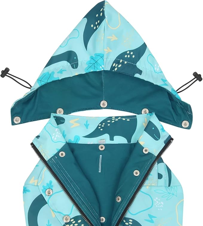 HDE Dog Raincoat Poncho Double Layer Zip Rain Jacket with Removable Hood, Leash Hole for Small to 3XL Dogs and Puppies Dinosaurs - 2XL