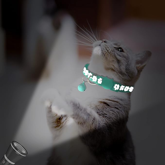 BANMODER 2 Pack Reflective Cat Collar Breakaway with Bell,Personalized Kitten Collars,Adjustable Safety Buckle Collar for Male Cats Girls & Boys (Dark Green)