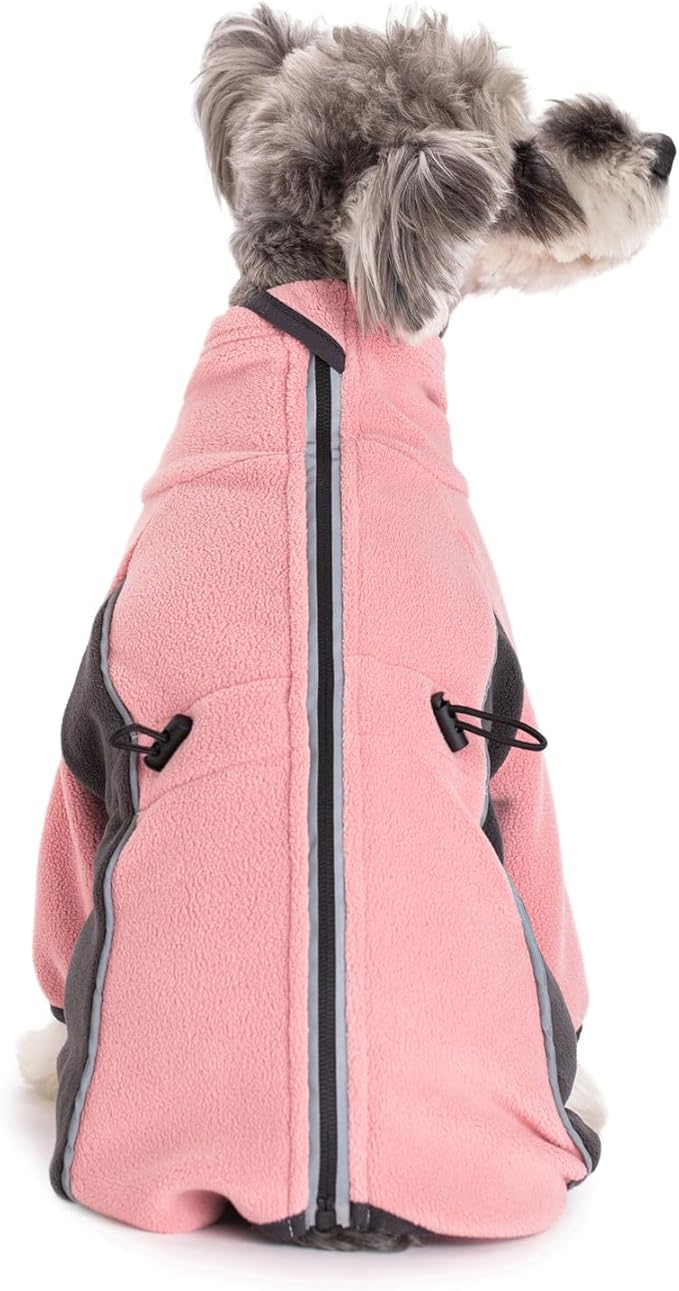 Fleece Dog Coat for Small Medium Dog,Pullover Pajamas Jumpsuit Bodysuit Puppy Coats with Legs, Pet Windproof Warm Cold Weather Jacket Full Body Vest Cozy Snowsuit Outfit Clothes (Pink, XS)
