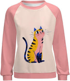 Abstract Cute Cat Shirts for Women Long Sleeve Lady Crewneck Pullover Sweatshirt Fall Winter Oversized Tops